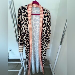 Leopard Print Long Kimono Cardigan Size 2x